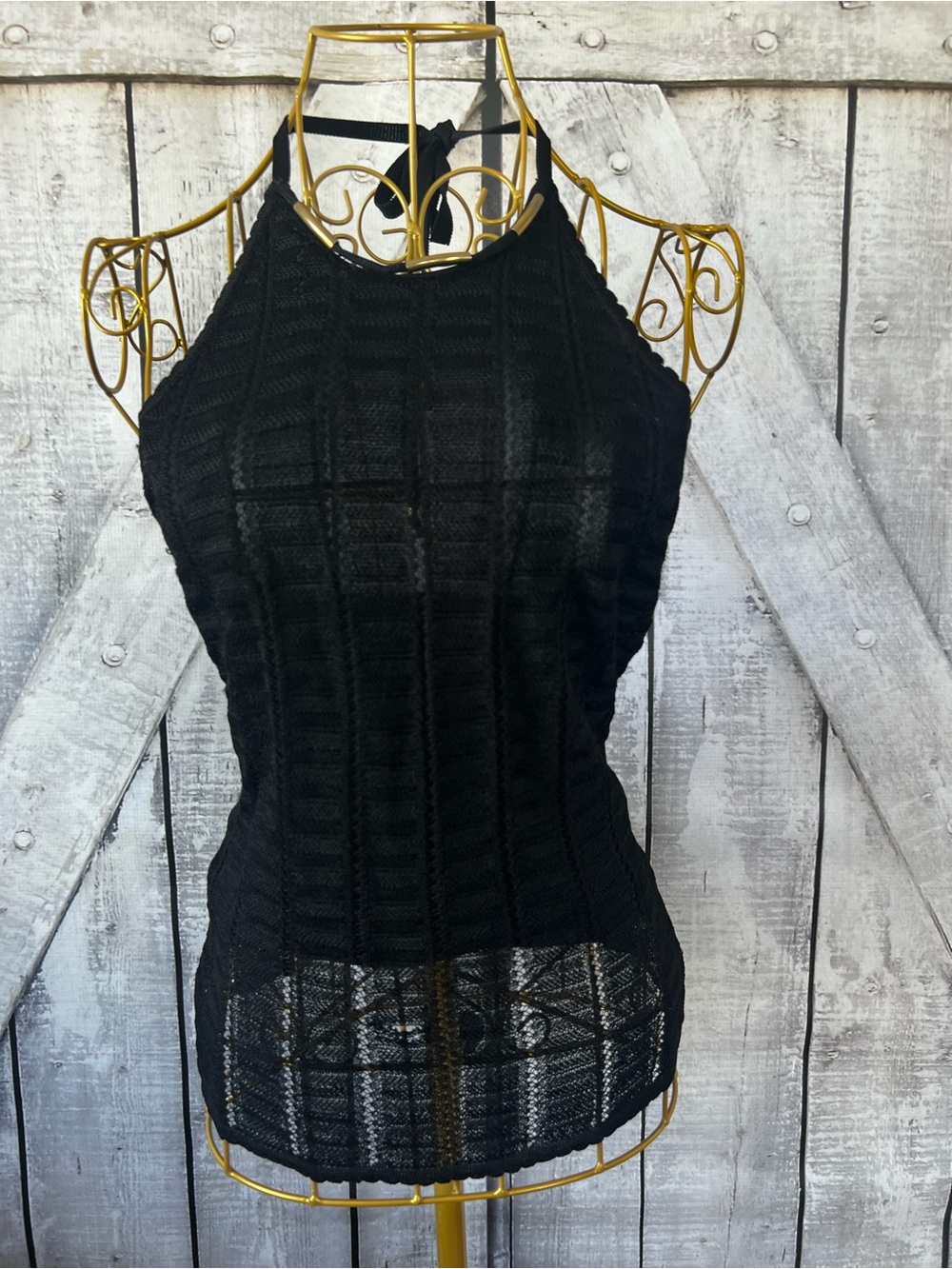 Guess Black Cable-Knit Halter Tank